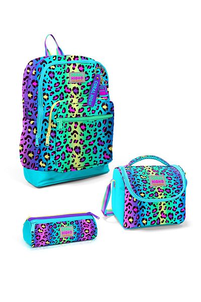 Coral High Set de 3 genți de școală colorate cu model leopard pentru copii SET0123769