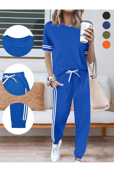PENTHİLUS Round Neck Yakiyaki Sleeves Close Waisted Side Pockets Long Pathology Women's Spring Summer Set
