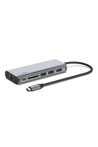 Belkin HUB USB Belkin CONNECT AVC008btSGY, USB-C, 6 în 1, HDMI, USB-C PD, USB-A 3.0, Cititor de carduri SD (Gri)