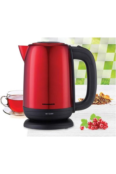 Heinner Fierbator electric Heinner HEK-2200RDSS, 1850-2200w, 1.7 l, carcasa inox, filtru detasabil (Rosu)