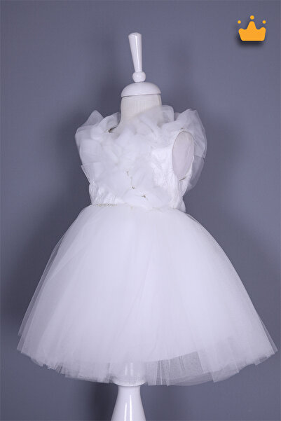 MİNİMONY 1-5 Yaş Yakası Taşlı Tüllü Özel Tasarım Sırt Detaylı Kız Çocuk Tül Etek Abiye Elbise Düğünlük 6516