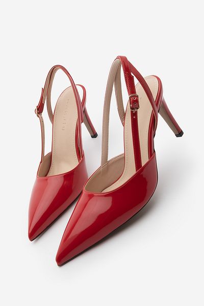 Marjin Damen-Stiletto-Schuhe – roter Lackleder-Absatz mit offenem Zemar-Rücken