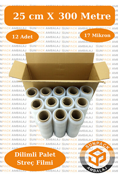 sunpack ambalaj Dilimli Streç Film 25cm x 300m Şeffaf 17 Mikron (12'li Paket)...