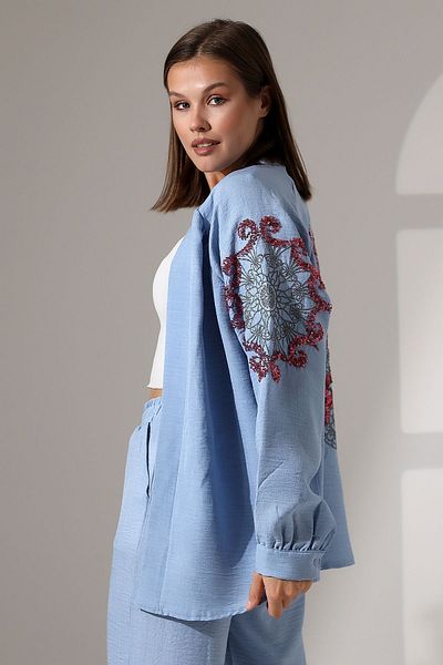 Miss Allos Set kimono și caftan pentru femei cu broderie cu paiete - cu detaliu pe spate și mâneci