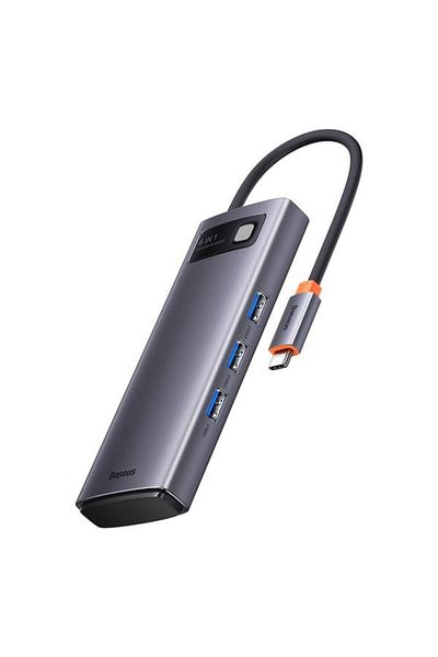 Baseus Adaptor Baseus Gleam 6in1, HUB USB-C - HDMI, 3x USB3.0, SD, TF PD 100W, Negru