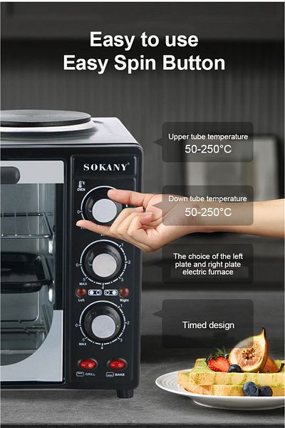 SOKANY فرن محمصة كهربائي منزلي متعدد الوظائف سعة 35 لترًا وقوة 3200 واط SK-535 أسود