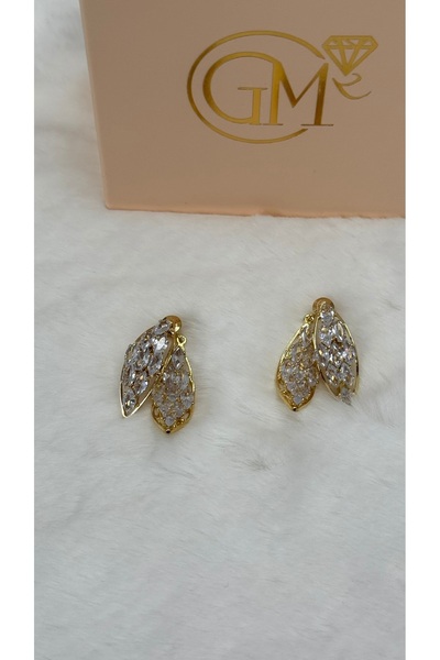 GM TAKI لمسة ذهبية لامعة حجر مفصلة شكل ورقة الأقراط