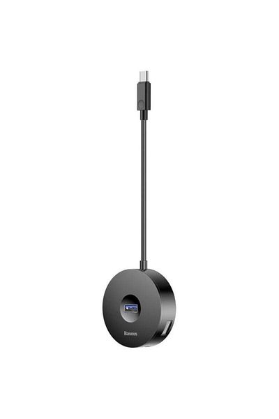 Baseus HUB Baseus Airjoy CAHUB-G01, Cablu USB Type-C, rotund, 10 cm (Negru)