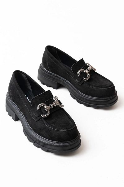 Bella Vista 745-773 Black Suede Daily High-Sole Loafer Shoes