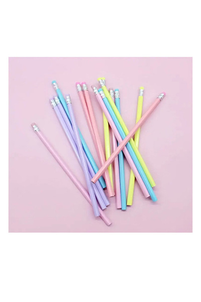 besreklam Makaron Renkli Üçgen Silgili Kurşun Kalem 2 Adet Yumuşak Yazım Sevi...