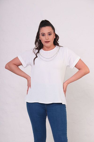 tarzımsüper Women's Plus Size Short Sleeve Blouse with Necklace Gift
