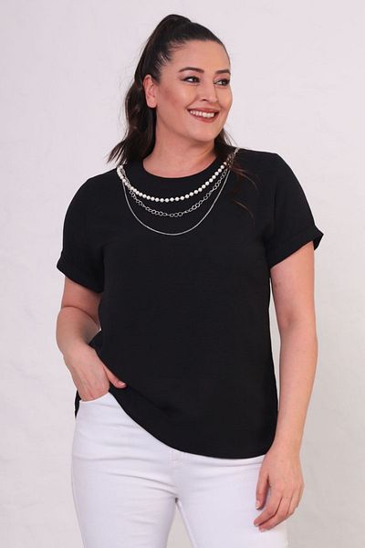 tarzımsüper Women's Plus Size Pendant Short Sleeve Blouse