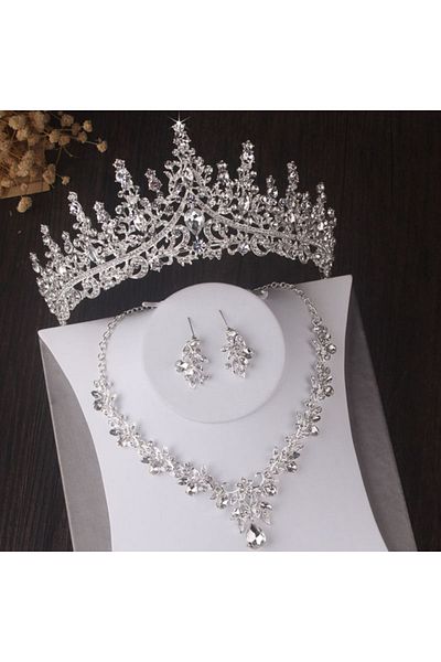 Choice Tiaras TS-0002-I-XL-0005-A Luxury Silver Color Crystal Water Drop Bridal Jewelry Sets Rhinestone Tia