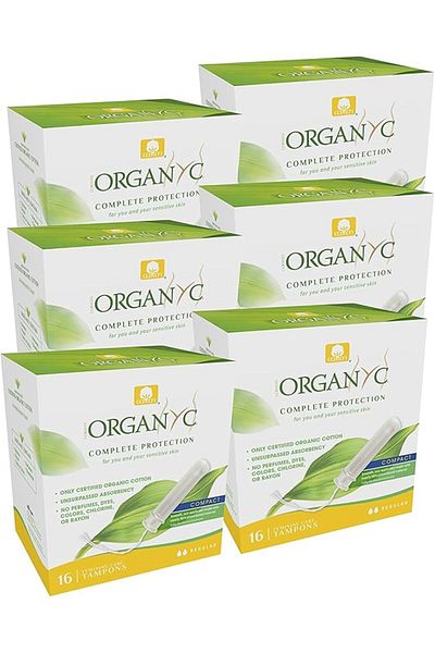 Organyc Complete Protection Feminine Care Tampons with Compact Applicator, Regular, 6 Pack (96 Pieces)