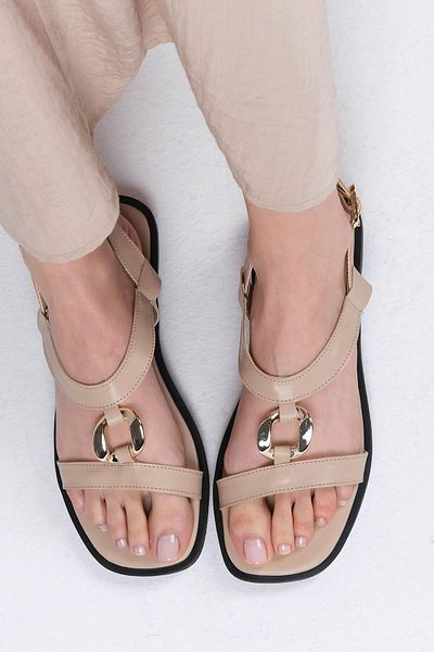 Mio Gusto Agnes Skin Color Women's Sandals with Metal Accessories