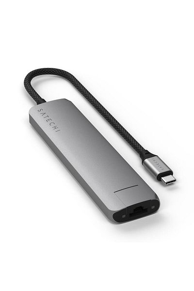 Satechi ST-P7SM Hub USB-C 7-în-1, PD 100W, USB 3.2, Cititor de carduri, HDMI 4K, Gigabit RJ-45