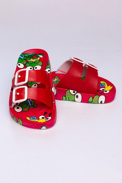 The Red Kids Size 24-29 Non-Slip Sole Buckle Slippers Red