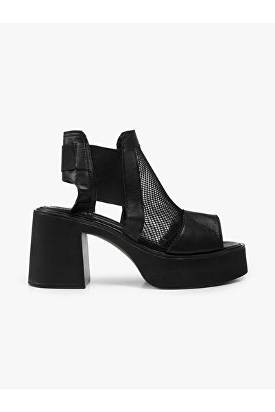Turnover Black Leather Black Mesh Women's Sandals