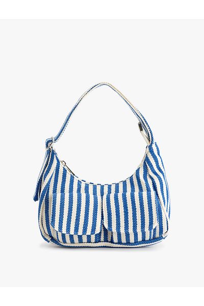 Koton Zippered Striped Adjustable Strap Shoulder Bag with Pocket Detail