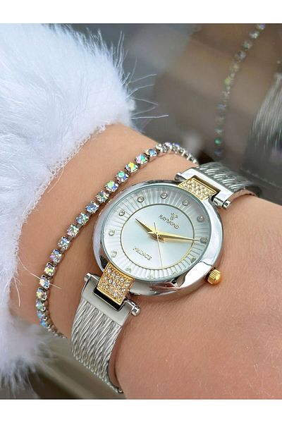Raymond Rym-21002 Women's Wristwatch - Steel Case and Cord - 2 Years Warranty