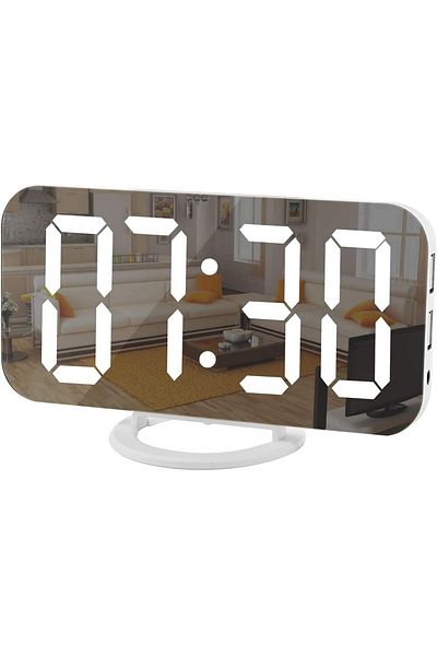 COOYA Multifunctional mirror electronic alarm clock,LED digital display,three levels of brightness,white