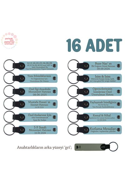 miawiki Set of 16 with Teacher's Name Written for School Ceremonies, Gift Souvenir Keychain, Sky Blue & Gray