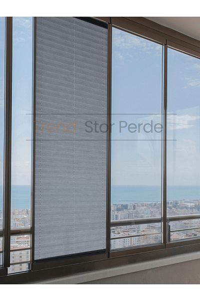TREND STOR PERDE Gray Pleated Tulle Folding Glass Balcony Curtain - Office Curtain - Living Room Curtain - 003