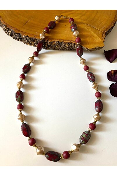 canan dizayn BOHEM BORDO DOĞAL TAŞ KOLYE ÖZEL TASARIM