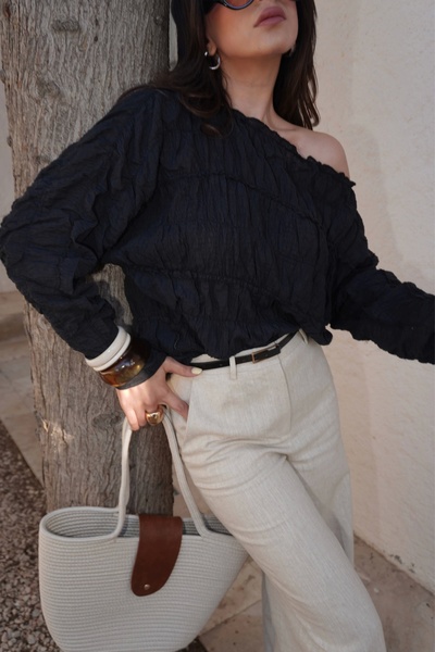 Eka Women's Black Gimped Blouse 1040-4066