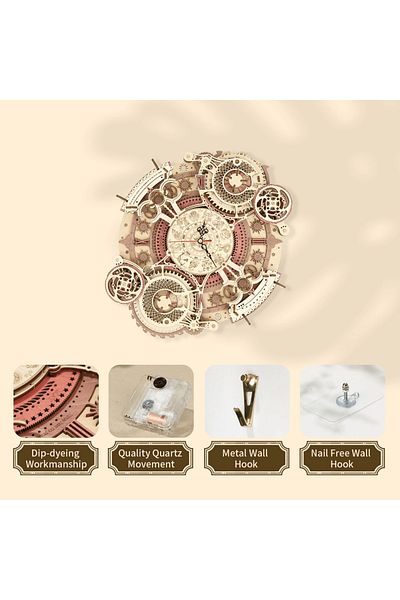 ROKR Zodiac Wall Clock Mechanical Time Art Engine 3d Wooden Puzzle
