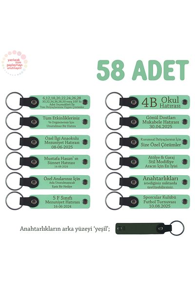 miawiki Set of 58, Gift, Light Green, Graduation Souvenir for High School Classes, Keychain with Name Written