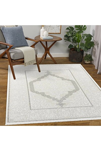 HBC Çırağan Lüks Göbekli Klasik Desen Gri Oturma Odası Salon Mutfak Halısı