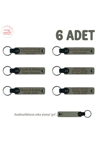 Miaju Ash Gray & Gray, Wedding Anniversary Gift, Personalized, Set of 6 Souvenir Leather Keychains