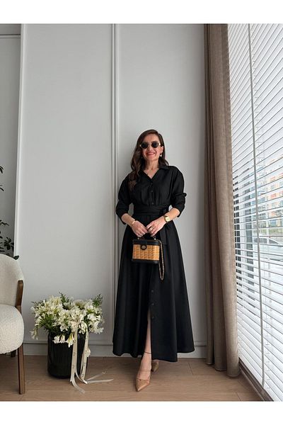My Blog Black Pleated Belted Dress - 2272