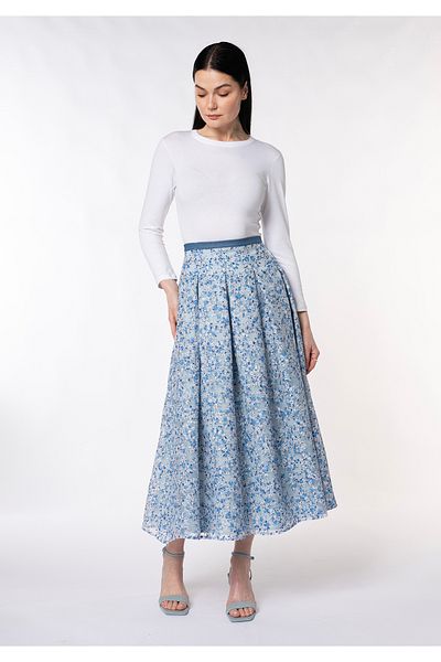 Guzella Premium. Fusta prințesă lungă cu model de flori din organza ardută plisată (90 cm).