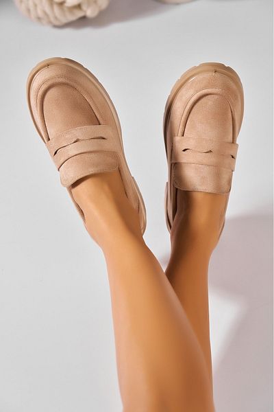 Joana Women's Casual Shoes Nude Made of Eco-Suede Leather Seena2
