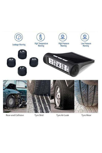 COOYA Tire Pressure Monitor, Solar Powered, With 4 External Sensors, For Travel Trailer Pickup Trucks