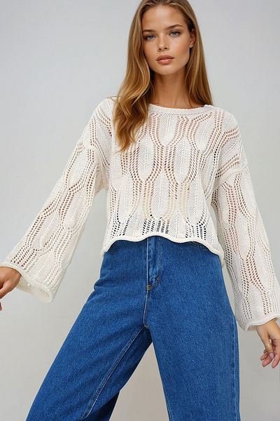 VAGGON Beige Kayığını Atlayacak Women's Knitwear Blouse Openwork Vgn-X10506