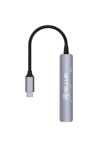 TELLUR Hub USB Tellur TLL321051 USB-C 4 în 1, 2 x USB 2.0, 1 x USB-C, 1 x USB 3.0, aluminiu, Gri