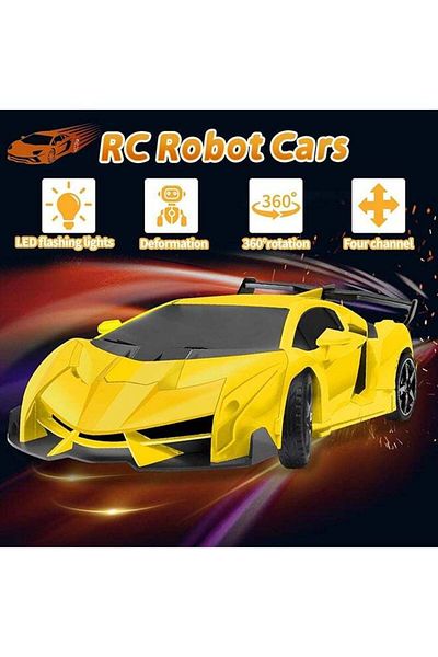 COOYA Rc Transforming Car Robot Toys, Lights 2.4ghz Rechargeable 360 Rotating Stunt Toys
