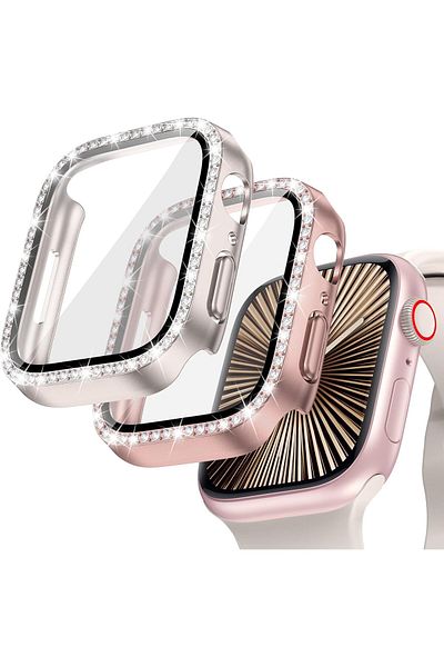 AWH 2-Pack Bling Bumper Case for Apple Watch 46mm, Glitter Diamond Cover for Women iWatch Series 10