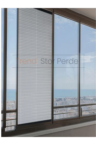 TREND STOR PERDE White Pleat Tulle Folding Glass Balcony Curtain - Office Curtain - Living Room Curtain - 001