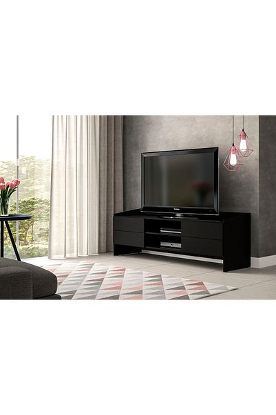 POLITORNO 55" TV table for living rooms and home with drawers and shelves, black color