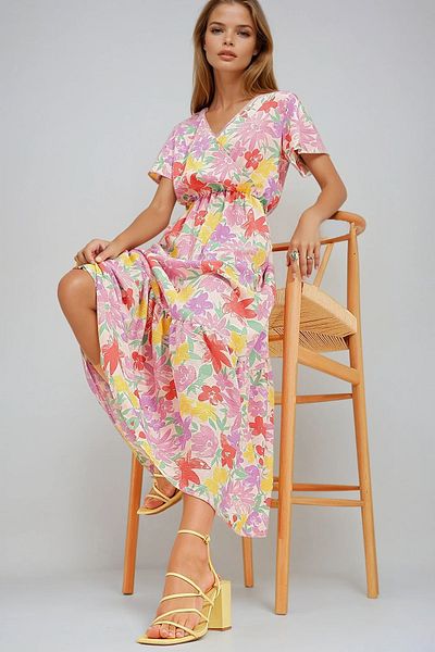 VAGGON Women's Lilac Patterned Double Breasted Maxi Dress Vgn-X4373