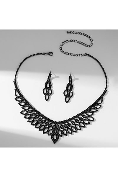 Flaner Paris Accessorize مجموعة أقراط قلادة نسائية من Dark Majesty Noir Luxe