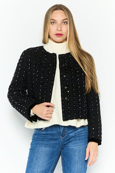 Emporio Armani Women Regular Fit Textured Casual Blazer, Black