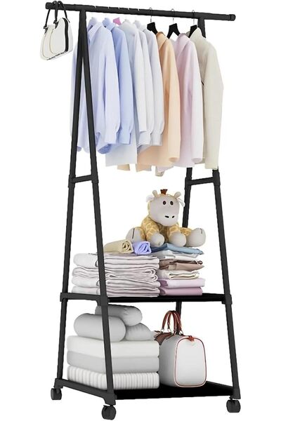 Arabest Rolling Clothes Rack with 2 Tier Shelves, Metal Garment Rack on Wheel...