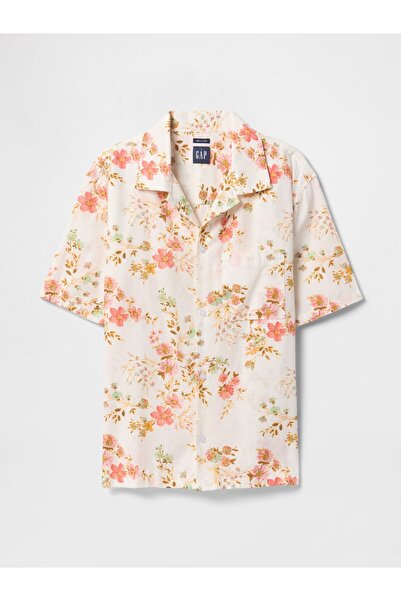 GAP Erkek Kırık Beyaz Keten Karışımlı Desenli Gömlek