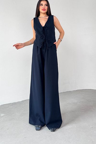 Cappmoda TKM-03710 Σετ δύο τεμαχίων με γιλέκο με κορδόνι με ελαστική μέση
