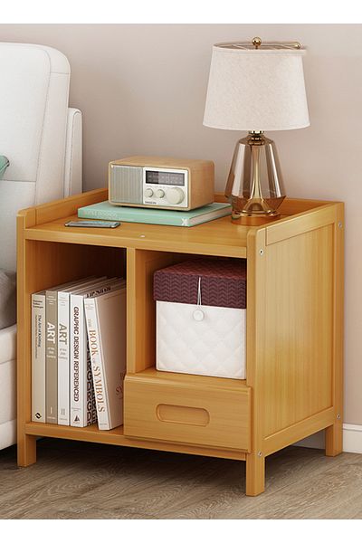 sharpdo Bamboo Bedside Table with 1 Drawer and 2 Open Shelves, Coffee Table with Storage Function